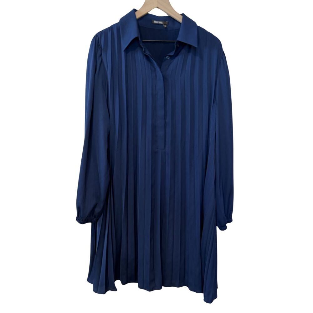 Marc Aurel Navy Blue Long Sleeve Collared Pleated Short Dress EU Size 42/US 12